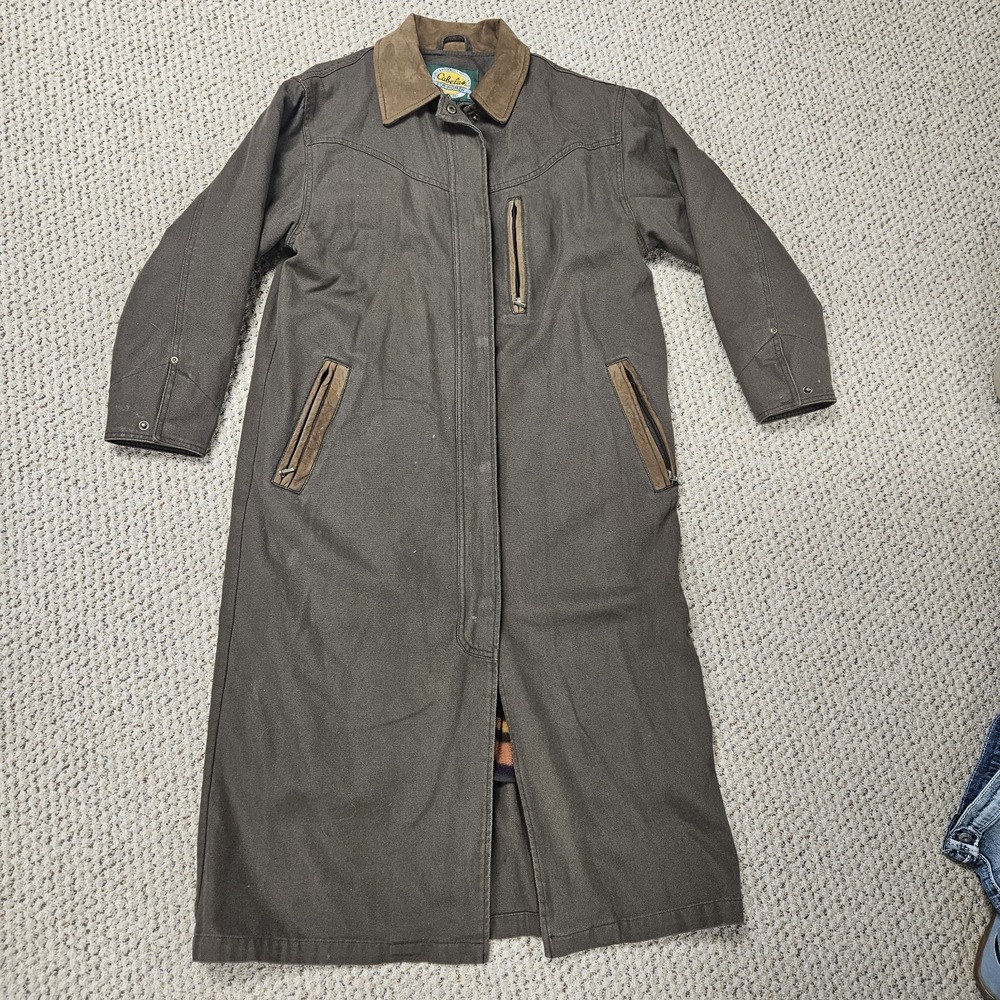 Cabela's Women's‎ Canvas Leather Duster Ranch Barn Coat Size M Brown with Liner
